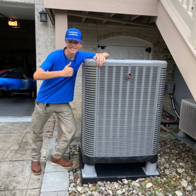 Fixed Right Technician With Hvac Unit Thumbs Up